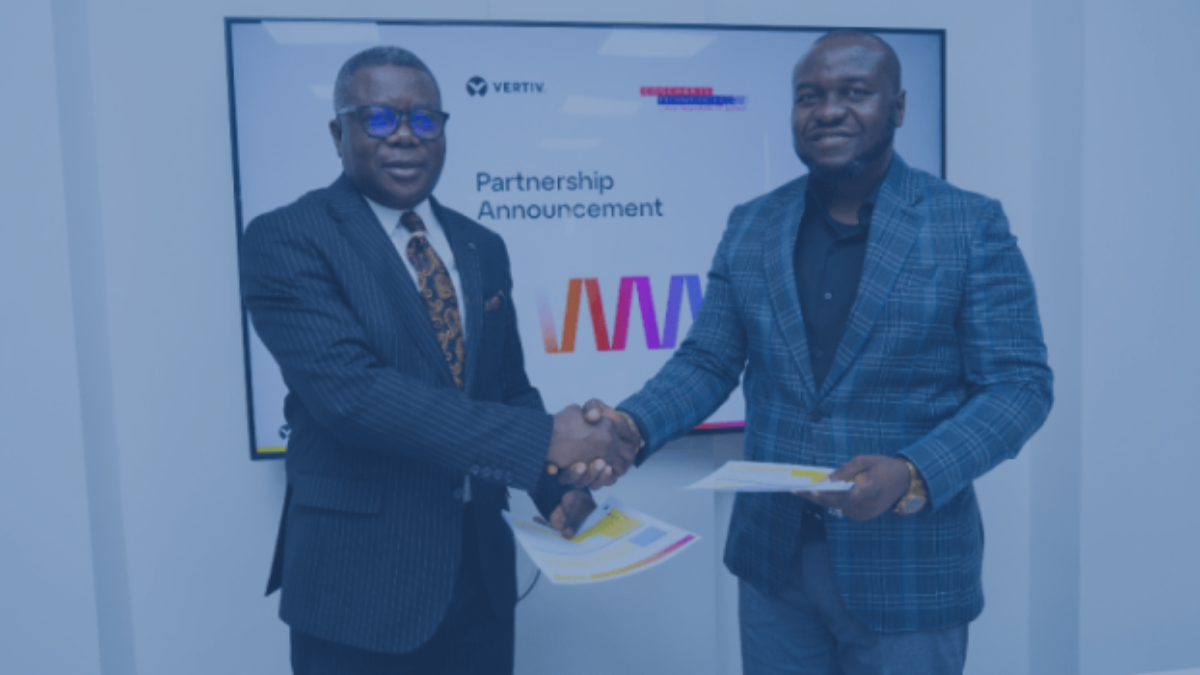 Pictured from left: Dr. Sunday Mukoro, Managing Director of Coscharis Technologies Limited, and Mr. Olugbenga Adewale, Enterprise Sales Director for Central Africa at Vertiv, during the signing ceremony for a new distribution partnership between Vertiv and Coscharis Technologies in Lagos.