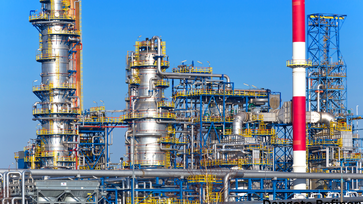 The Dangote Petroleum Refinery in Nigeria, showing large industrial structures, as it prepares to supply gasoline to the local market